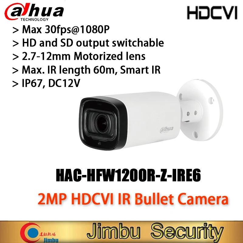 

Dahua HDCVI camera HAC-HFW1200R-Z-IRE6 2MP 30fps@1080P IR60M IP67 HD and SD output switchable outdoor analog camera coaxial