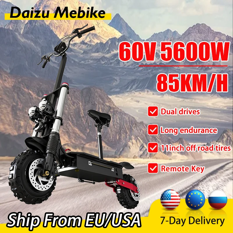 

85KM/H Max Speed Electric Scooters Adults 5600W 60V Powerful Dual Motors E Scooter with 11'' Tire Folding Patinete Elétrico
