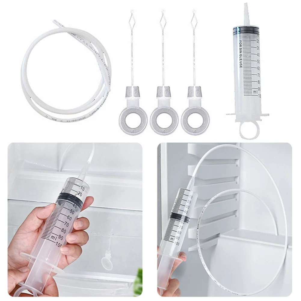 

Refrigerator Drain Clean Brush Dredge Tool PVC 100ml 1.5M Drain Hole Kit Wash Brush Suction Syringe Hose Fridge Cleaner Stick