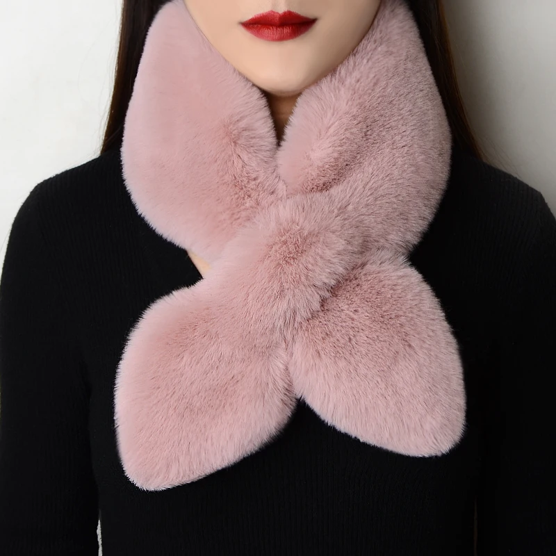 Шарф из меха кролика рекс 90 см x 13 мужской и женский зимний утолщенный теплый