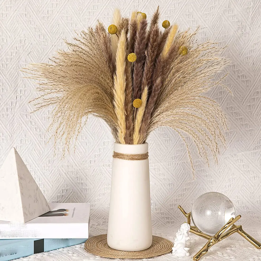 

Dried Pampas Grass Bouquet,65 Pcs Natural Pampas Grass Boho Decor,Phragmites Dried Flowers,For Wedding Party Ornaments