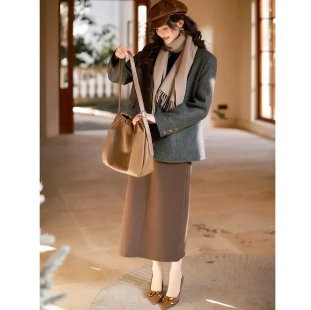 Зимний новый стиль французский повседневный серый хлопковый теплый деловой