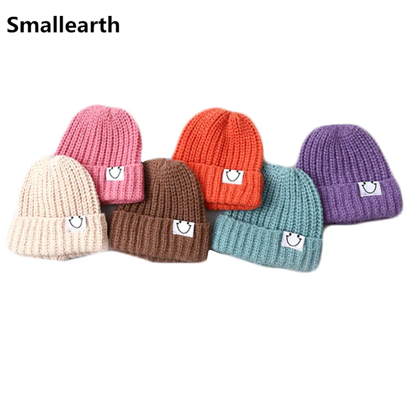 

Мягкая теплая детская однотонная шапка-улыбка для малышей осенне-зимняя Уличная Повседневная шапка для мальчиков и девочек