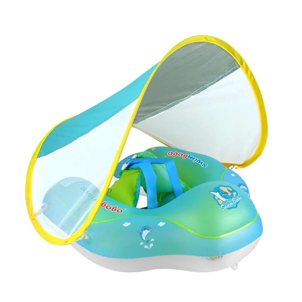 

Baby Swimming Ring with Canopy Inflatable Portable Stable Buoy Circle Summer Toys Toddler Swim Tube Underwater 15cm