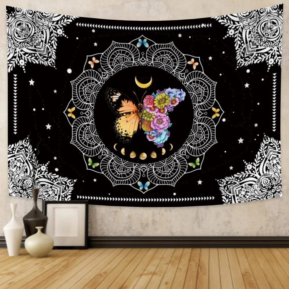 

Психоделический цветочный гобелен с бабочками, настенный гобелен в стиле хиппи, Триппи, мандала, художественный гобелен для спальни, гостин...