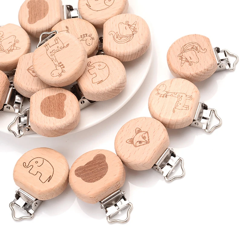 

1Pcs Baby Pacifier Holder Infant Nipple Dummy Clip Beads Baby Pacifier Chain Metal Beech Wooden Clips for Teether Feeding Care