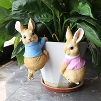 creative bunny resin crafts flower pot pendant home garden cute bunny animal statues diy decorative ornament for potted yard