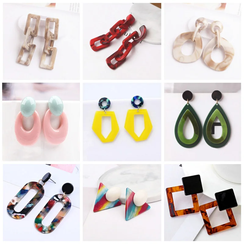 

New Mix Color Acrylic Earrings Exaggerated Women Dangle Earrings Hollow Geometric Leopard pendientes acrilicos novedades