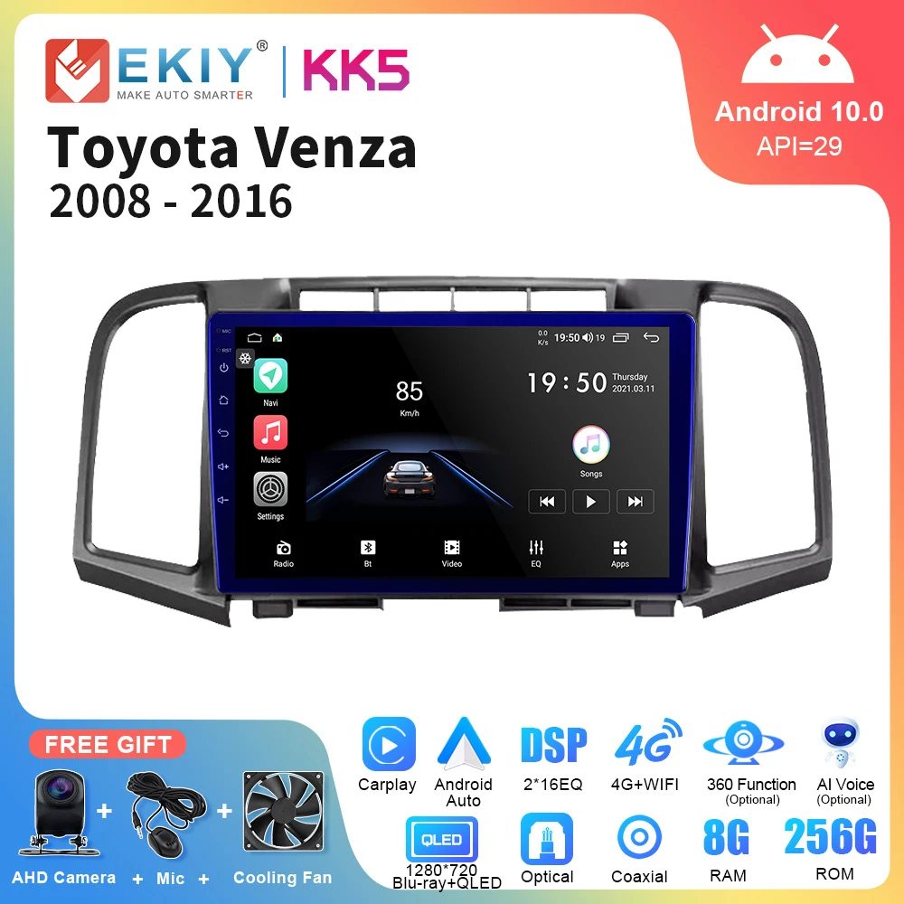 EKIY KK5 QLED DSP Android 10 Автомагнитола для Toyota Venza 2008 - 2016 умный мультимедийный видеоплеер