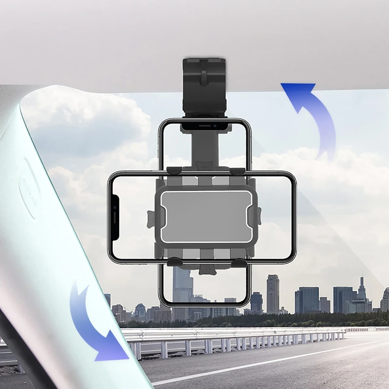 

Car Phone Mount Rearview Mirror Bracket GPS Mount Holder 360 Degree Rotation E8BC