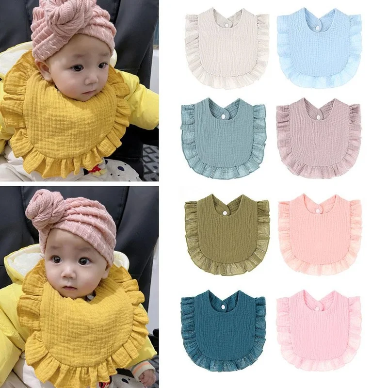 

1pc Cute Boy Girls Lace Bibs Soft Cotton Adjustable Lace-up Bib Toddler Burp Cloths for Kids Feeding Saliva Towel