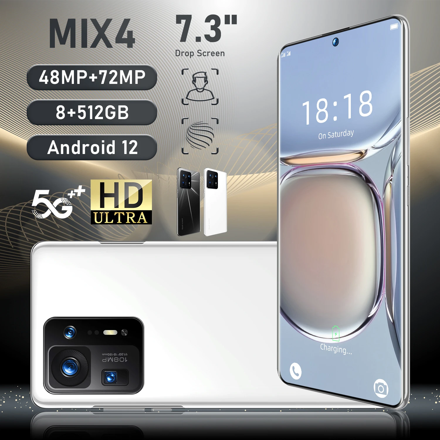 

Смартфон MIX4, 7,3 дюйма, 8 + 512 ГБ, 7300 мАч, 72 МП, 4G