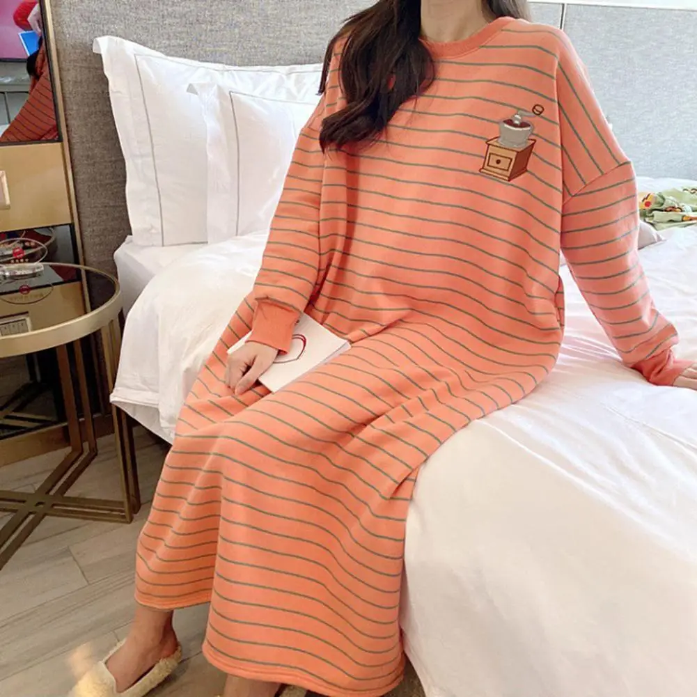 

Loose Women Fashion Dress Autumn Winter Thicken Warm Cartoon Cute Oversized Pajamas Nightwear for Winter