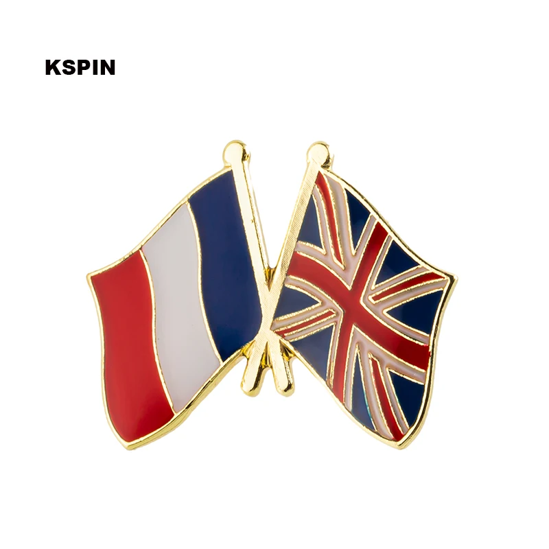France & United Kingdom Friendship Flag Metal Pin Badges Decorative Brooch Pins for Clothes