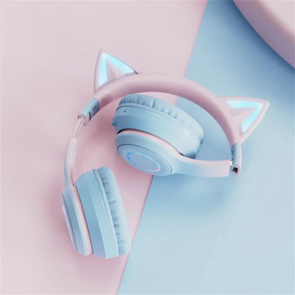 

Long Duration Wireless Headphone Stereo With Mic Cat Ears Headset Flash Light Music Helmet New Earbuds Foldable