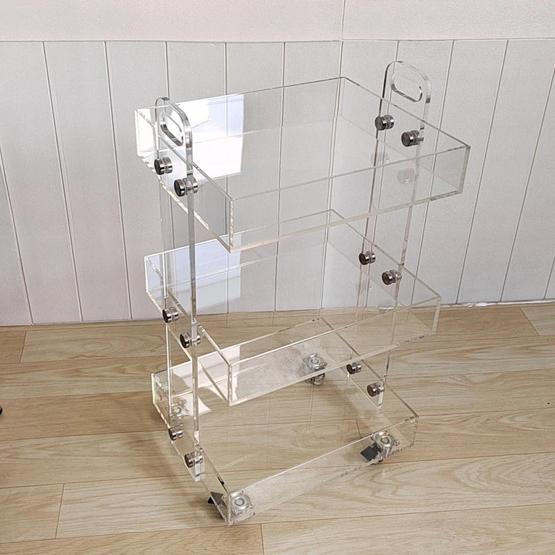 Акриловая трехуровневая Мобильная тележка тонкая для хранения переносной