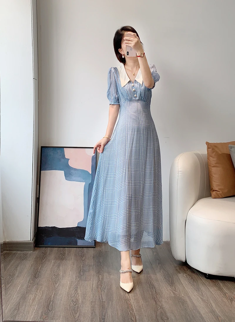 

2 шт., элегантное клетчатое платье средней длины с жемчужными пуговицами