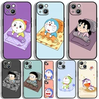 cute cartoon doraemon phone case for apple iphone 11 12 13 14 max mini 5 6 7 8 s se x xr xs pro plus black luxury silicone soft