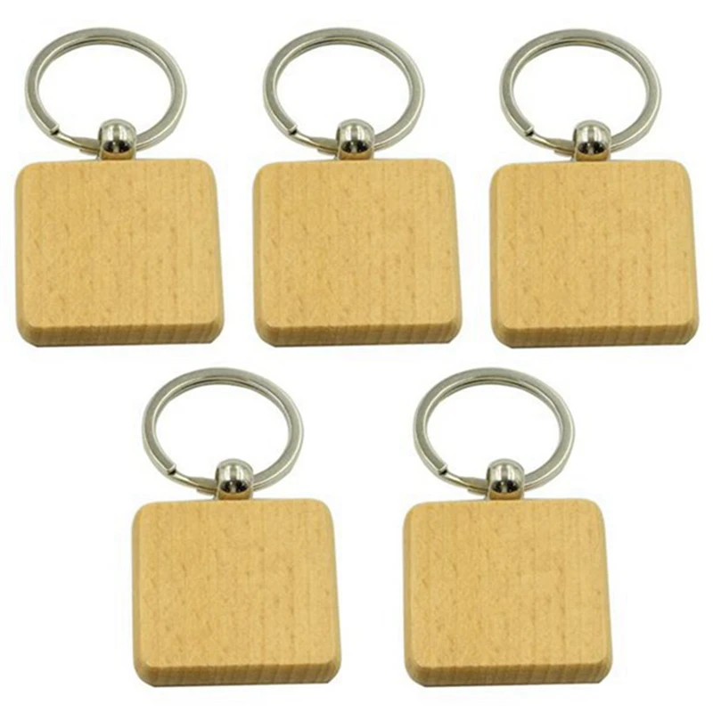 

500Pcs DIY Blank Wooden Key Chain Square Carved Key Ring Wooden Key Ring About 40 X 40 Mm