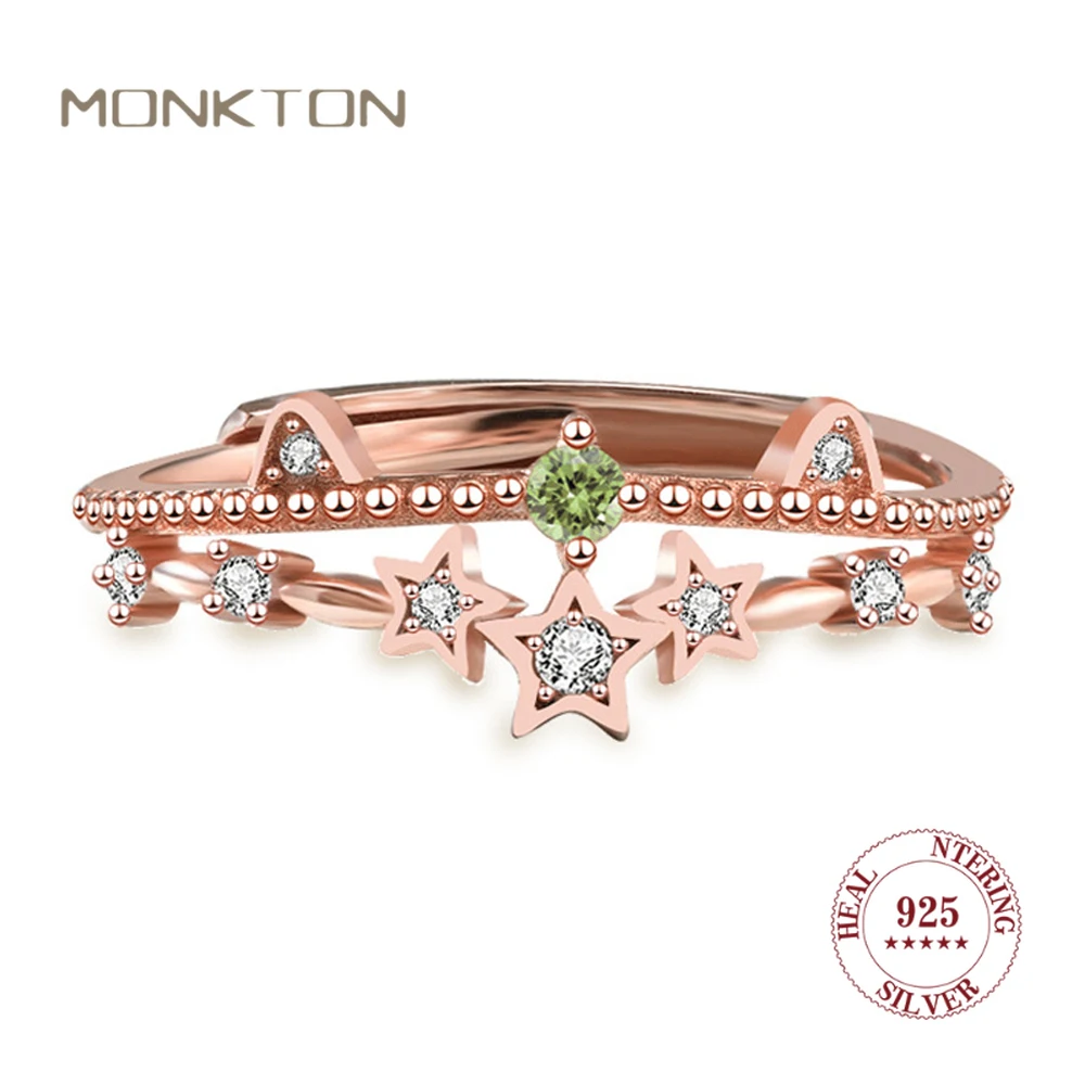 

Monkton Real 925 Sterling Silver Multiple Stars Ring for Women Fashion Cute Kitten Finger Ring Open Adjustable Jewelry Rose Gold