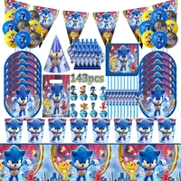 sonic birthday decorations boy birthday party disposable cutlery set cup plate napkin supplies baby shower party sonic balloons