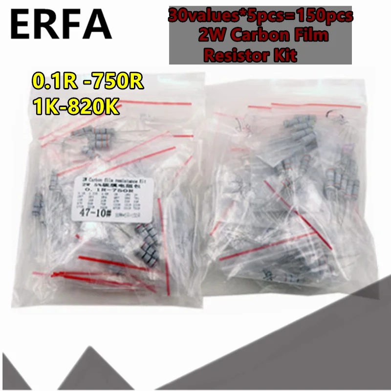 

30values*5pcs= 150pcs Carbon Film Resistor Kit 2W 5% 0.1R -750R ohm 1K-820K