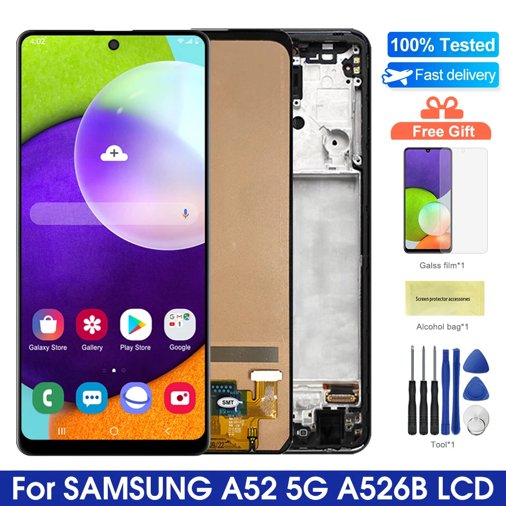 

ЖК-дисплей A52 для Samsung A52, телефон с дигитайзером сенсорного экрана в сборе с рамкой для замены, для Samsung A52, телефон A526, A526B, A526B/DS