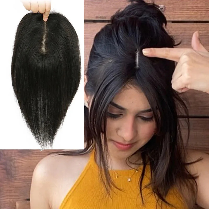 

Breathable Silk Base Toupee Virgin Jewish Human Hair Women Topper Skin Overlay Fine Clip in Hairpiece Straight Wavy Black Brown