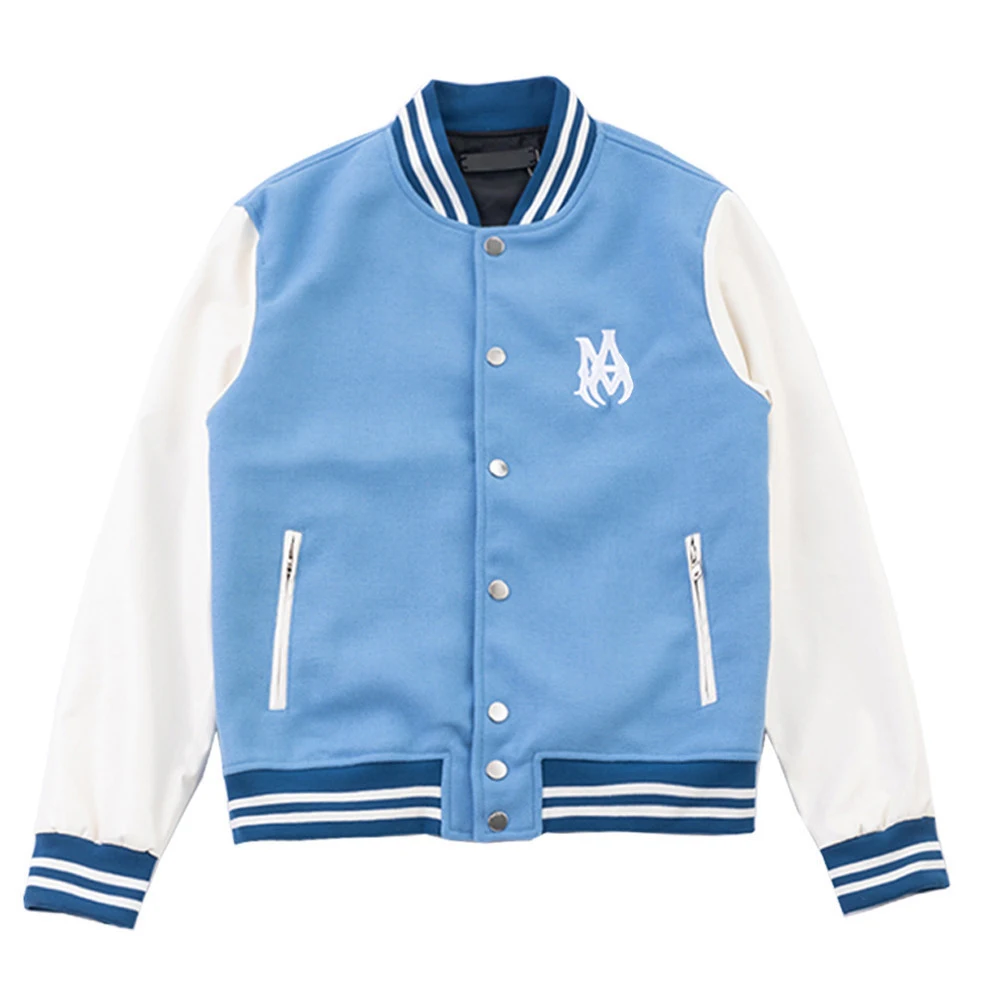 

Hight Quality Wool Blend Jacket Embroidery Letter Jacket Men Leather Patch Blue Baseball Jacket High Street Jaqueta Masculina