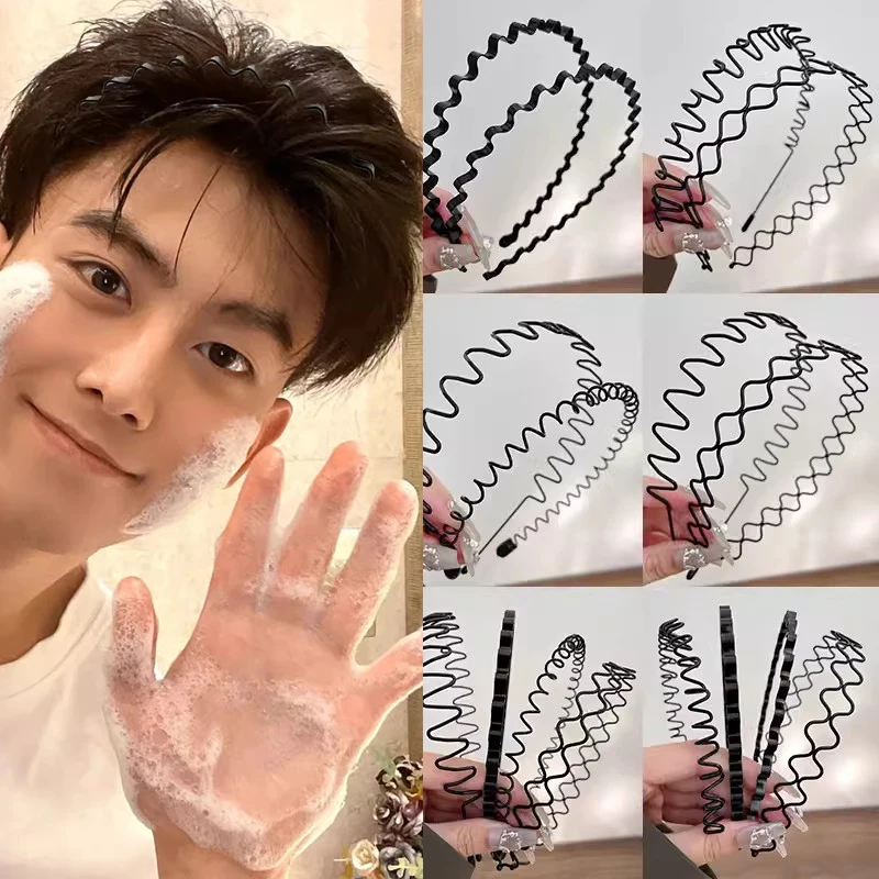 

Black Metal Headband for Men Women Unisex Black Wave Hair Head Hoop Band 1cm Width Fashion Sport Hairband Hair Accessories