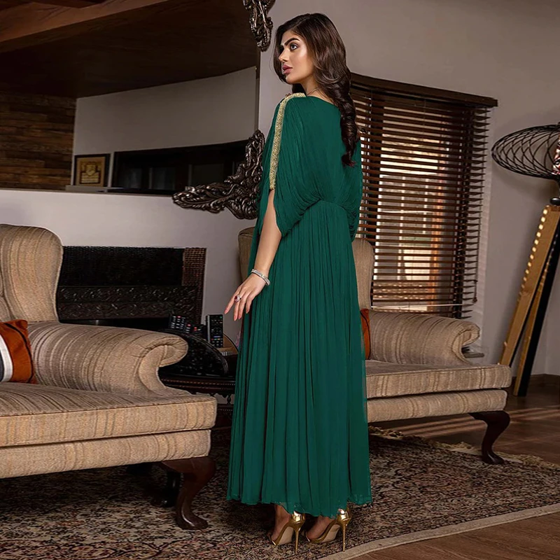 Pleated Long Muslim Chiffon Tunic Summer Dress Women 2022 Dubai Evening Hijab Turkish Islamic Traditional Arabic Dress Clothing