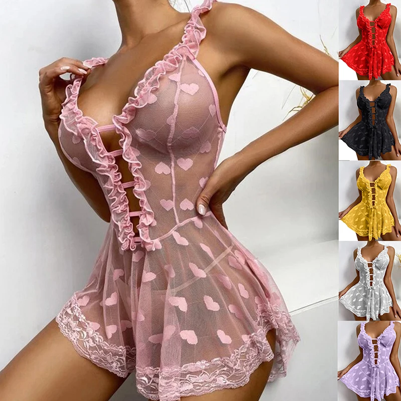 

Женское сексуальное кружевное белье на бретельках, Прозрачное нижнее белье в полоску, одежда для сна Babydoll, ночное платье, Пижама