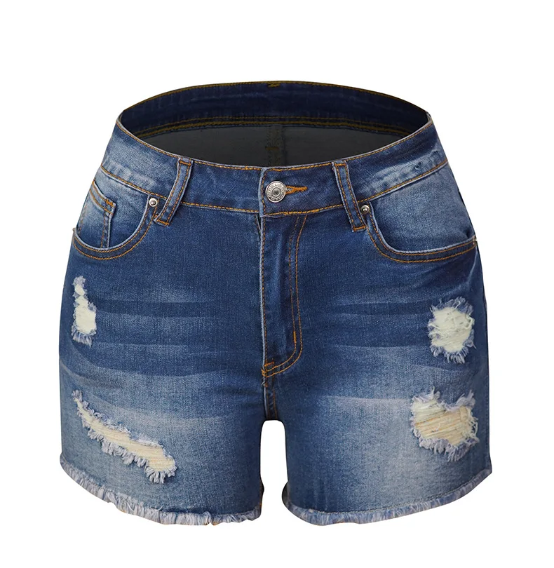

2022 Spring/Summer Women's Fashion Stretch Hole Tien Ladies Denim Shorts Casual Versatile Jeans Shorts Lady