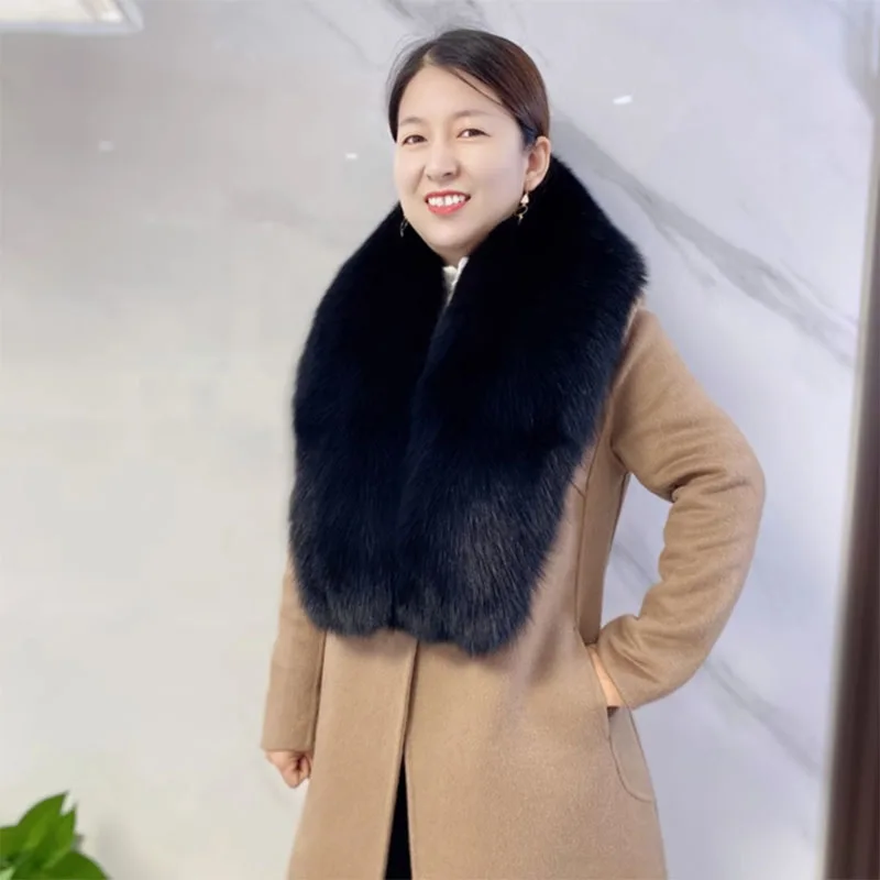 Новинка 2024 года теплая шаль из лисьего меха и зимний двойной теплый шарф