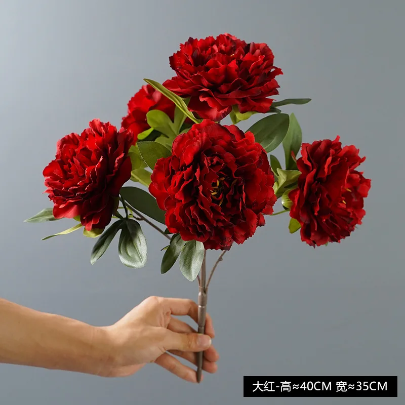 

5 Big Heads Rose Red Peony Artificial Flower Bouquet Fake Flower for Home Bride Wedding Vase Decoration Marriage Decor Wholesale