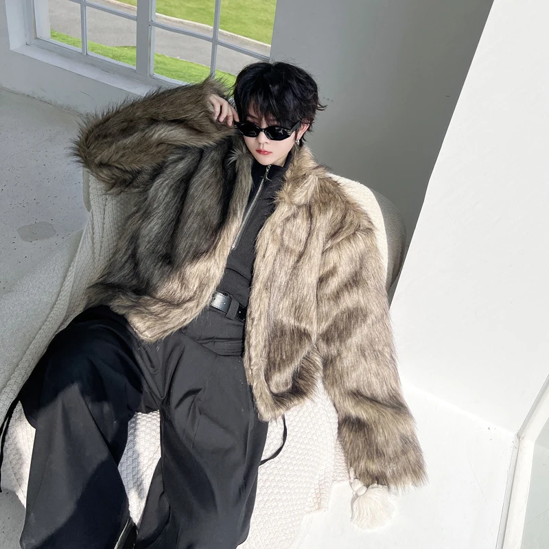 PFNW 2024 зимнее однотонное мужское пальто с планкой на пуговицах и лацканами из меха