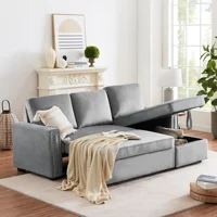 83" Pull Out Sleeper Sofa Reversible L-Shape 3 Seat Sectional Couch with Storage Chaise for Living Room Furniture Set
