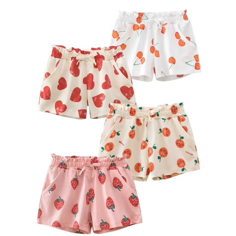 

2-10 Years Baby Girl Shorts Children Summer Fruit Cartoon Strawberry Print Five-point Pants Girls Korean Style Fashion Shorts