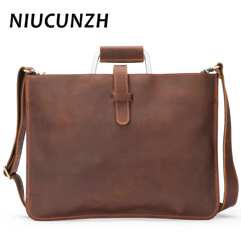 NIUCUNZH Brand Men's Bag Crazy Horse Leather Crossbody Bags High Quality Male Shoulder Messenger Bag Men Casual Retro Handbag