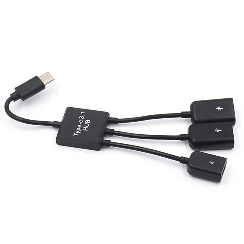 

3 In 1 Micro USB HUB Male To Female Double USB 2.0 Host OTG Adapter Cable Converter Extender Universal for Mobile Phones Black