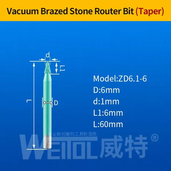 WeiTol 1 шт. 6 мм фрезы для камня, вакуумная пайка, инструменты для резьбы по граниту, фрезы для камня