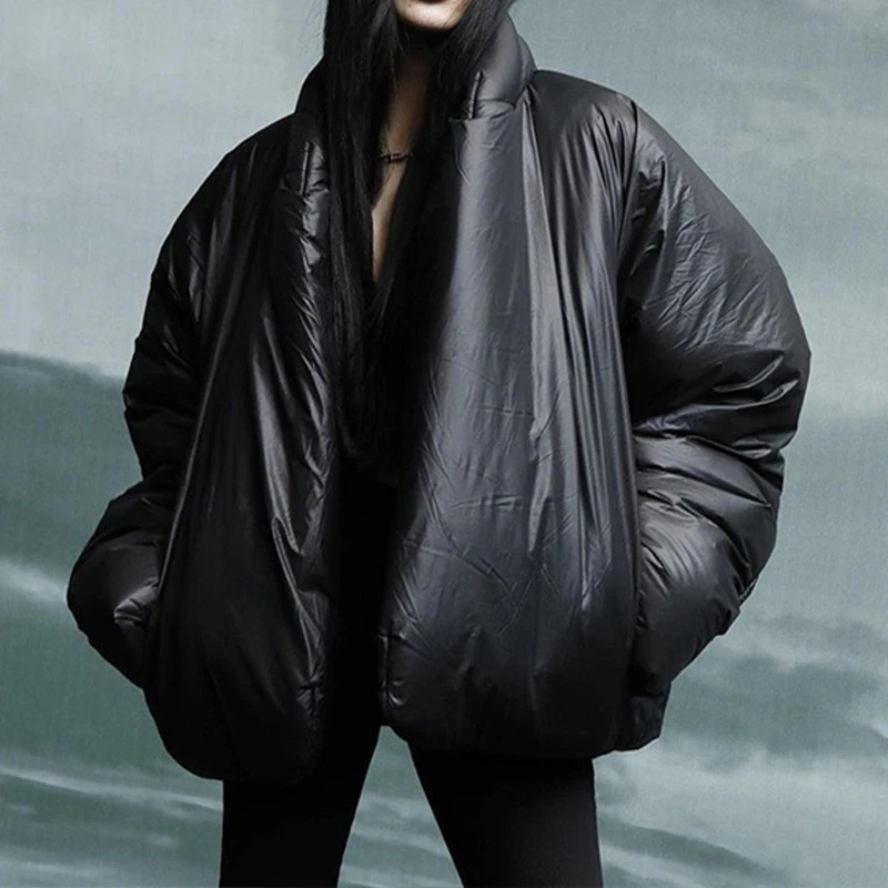 

BKLD Baggy Black Coats For Women 2022 Fashion Streetwear Thickening Warm Stand Collar Long Sleeve Cardigan Cotton Padded Jackets