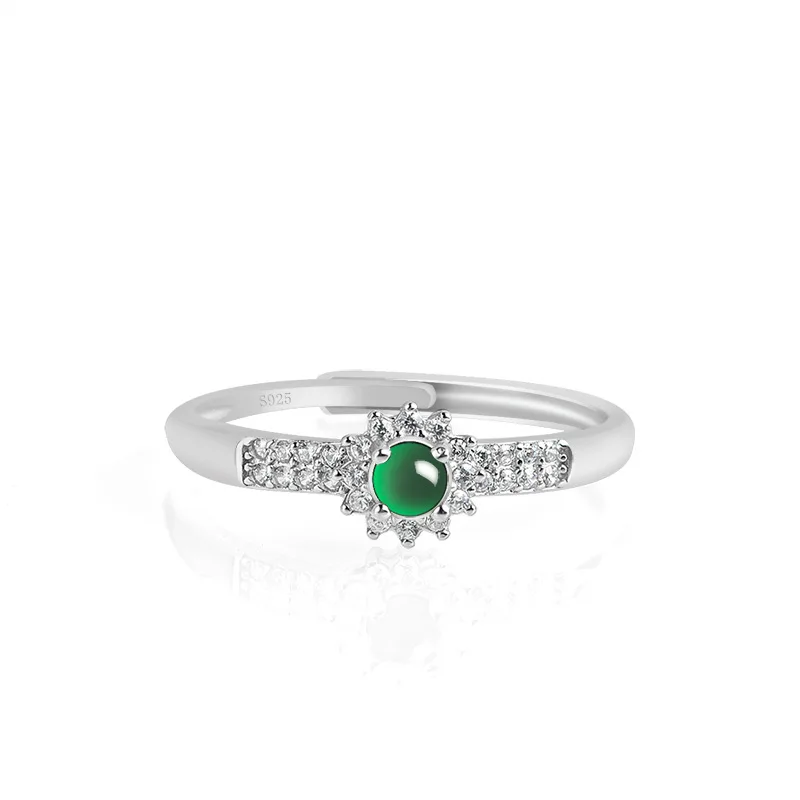 

Natural A-grade Jade Sun Green Egg Face Jadeite Jewelry S925 Silver Luxury Inlaid Fashion Ring Women's Gift Adjustable Drop Ship