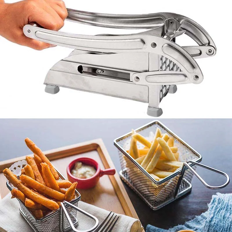 

Kitchen Fry Cutter Potato Chipper 2 Blades Cutter Stainless Steel Home French Fries Potato Chips Slicer Cutter Chopper Tools