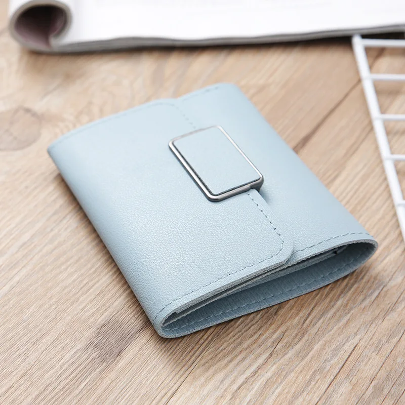 Women Wallets 2022 PU Leather Short Coin Purses Female Fashion Solid Color Three Fold Card Holder Simple Rectangular Lock Wallet | Багаж и