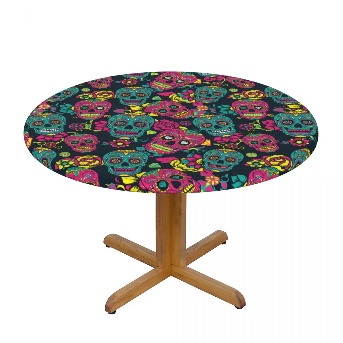 

Fitted Round Tablecloth Protector Soft Glass Table Cover Suger Skull Diamond Anti-Scald Plate Kitchen Home Tablemat