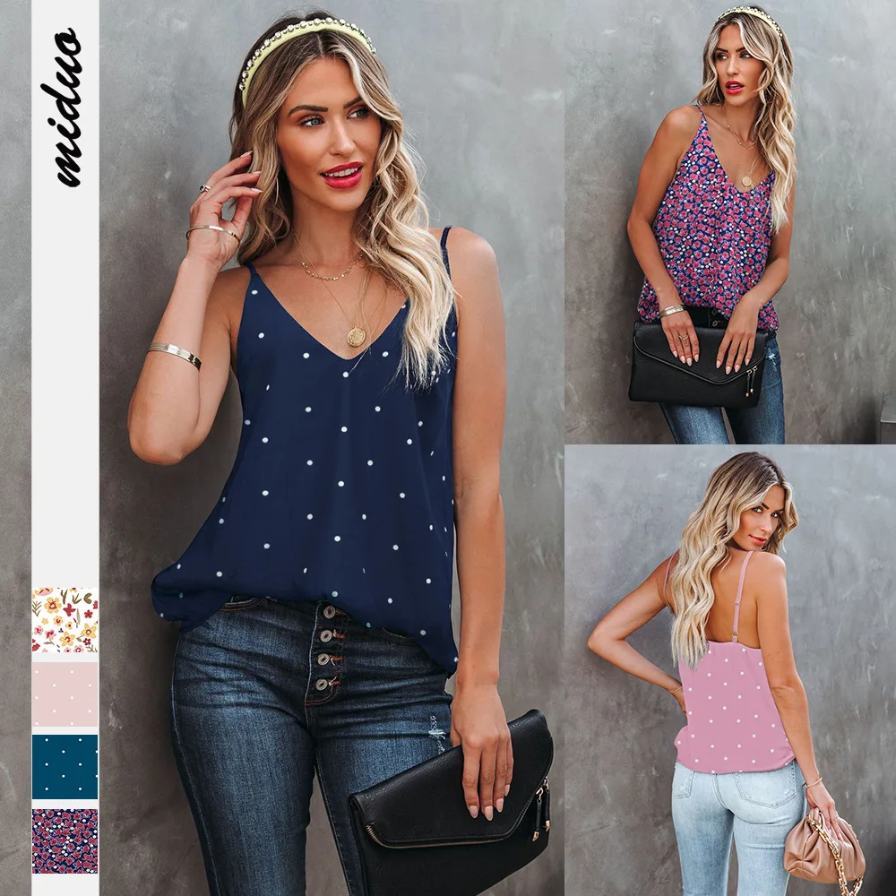

New Digital Printing Women's V-neck Sexy Loose Vest Fashion Fashion Brand Sling