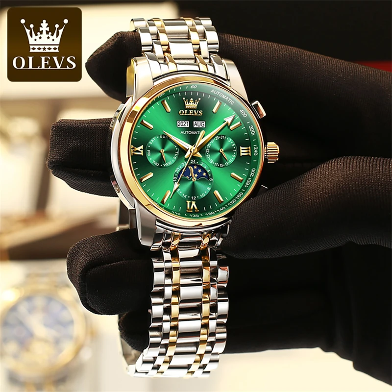 OLEVS Fashion Automatic Mechanica Watch Stainless Steel Waterproof Multifunction Mens Watches Top Brand Luxury Relogio Masculino