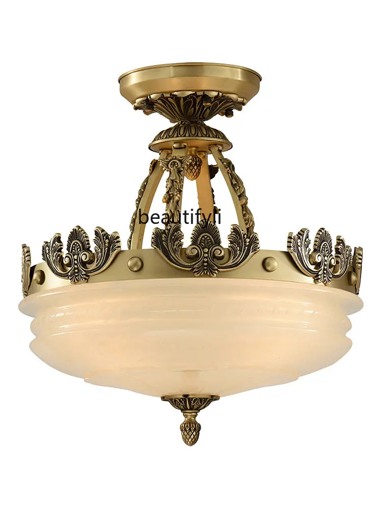 

zq Marble Stone Lamp European-Style Copper Lamps Living Room Bedroom Single-Head Droplight