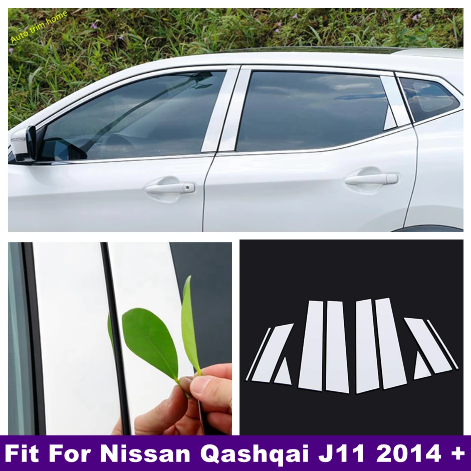 Stainless Steel Car Window Pillar B C Post Cover Strip Trim Sticker Accessories Panel Fit For Nissan Qashqai J11 2014 - 2021
